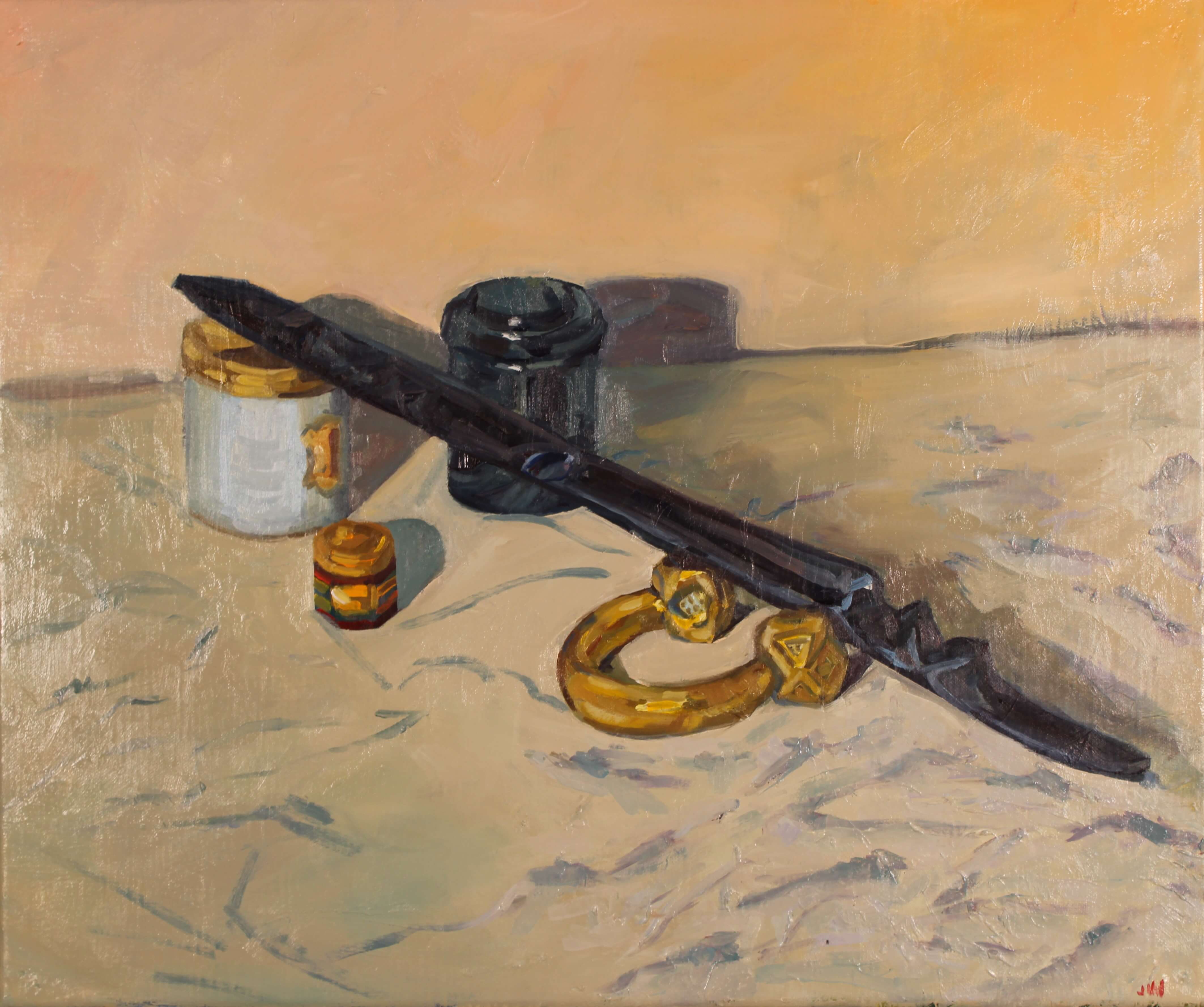 Boites et bijou, peinture figurative à l'huile, nature morte