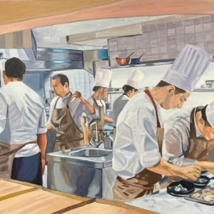 Peinture la cuisine d'un grand restaurant à l'huile par Jean-Marc Wettstein