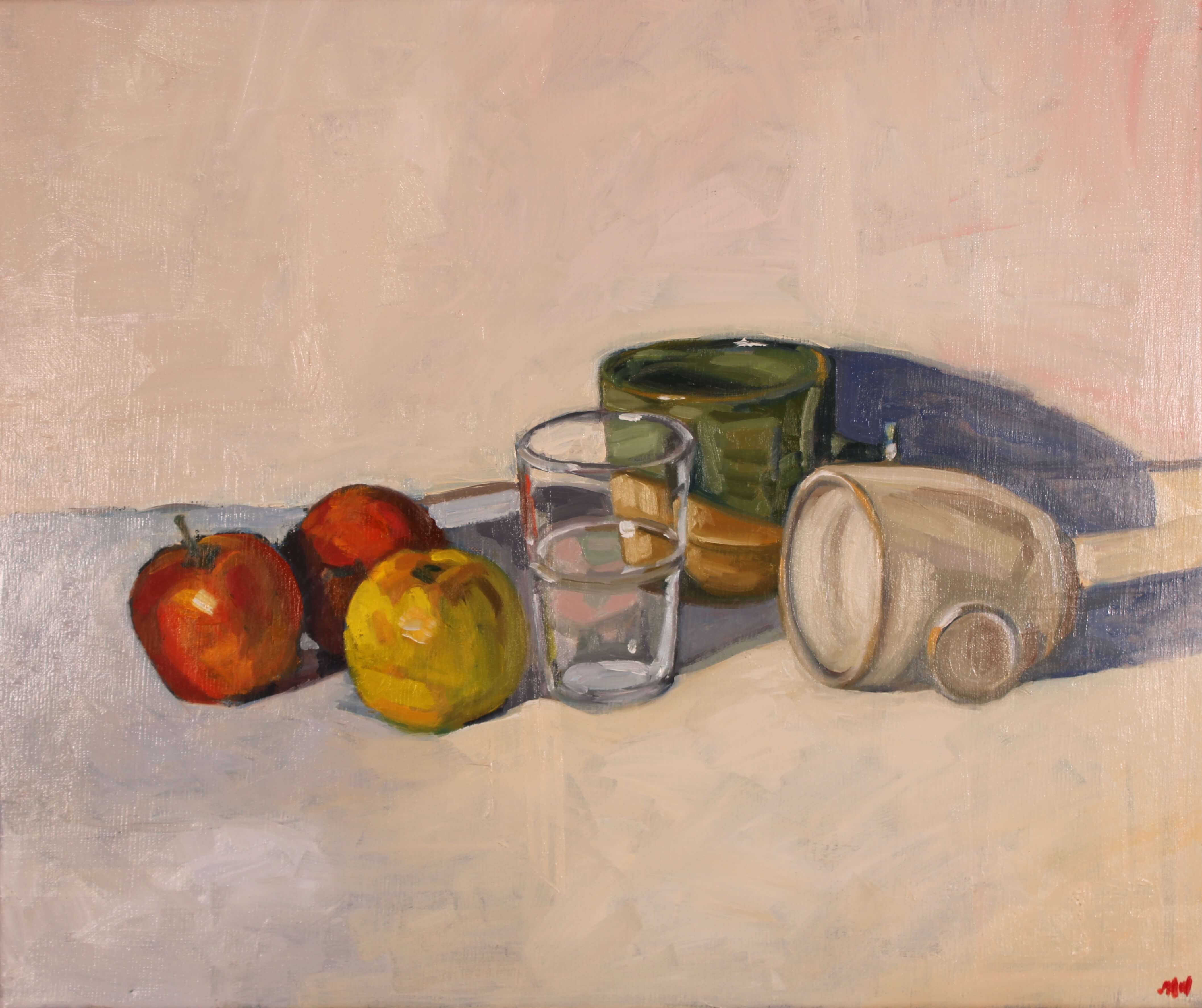 La tasse grise, peinture figurative à l'huile, nature morte