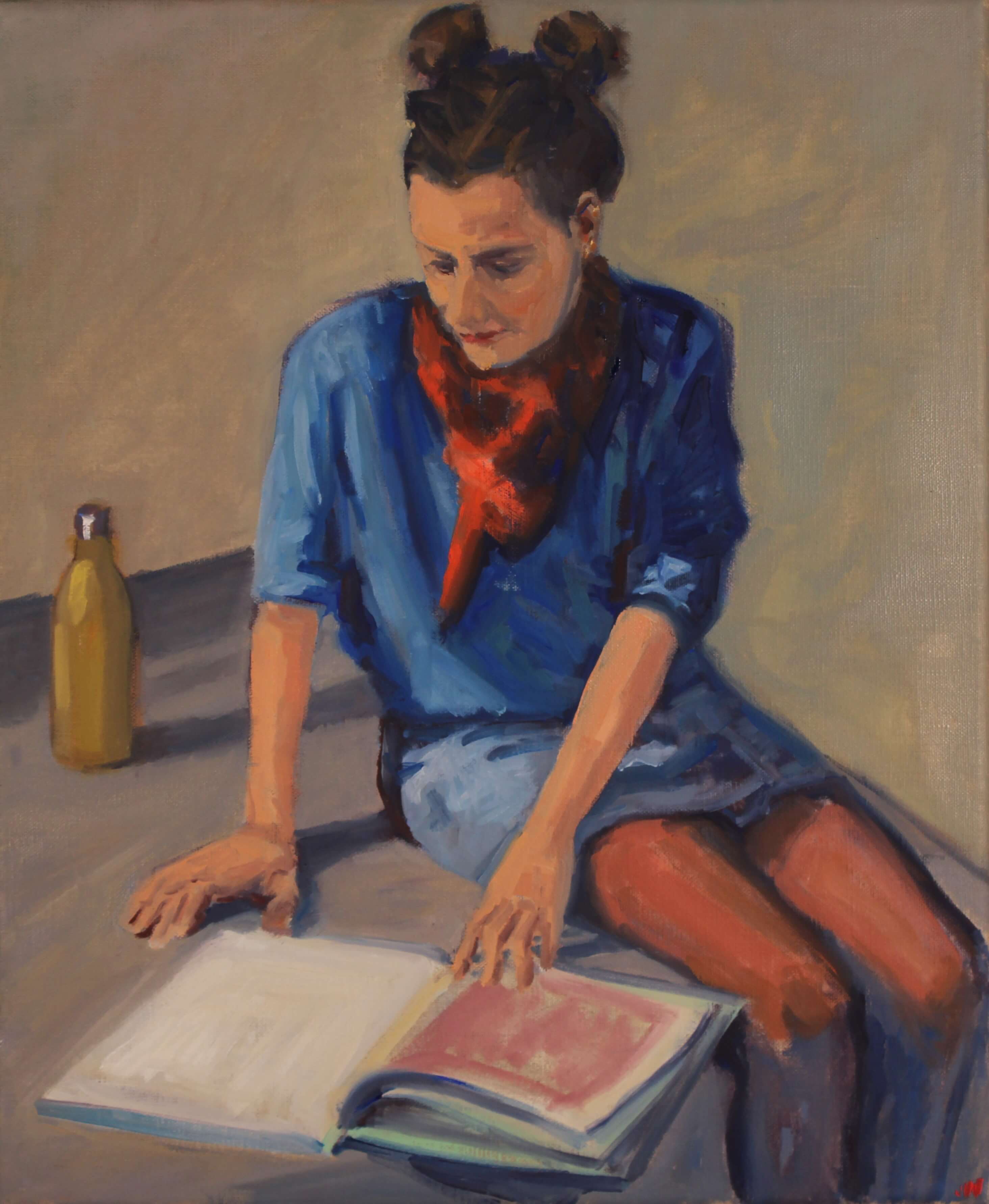 Lucile lit, peinture figurative à l'huile, portrait