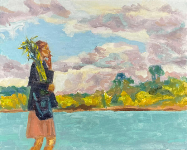 Scène figurative femme dans la nature par Jean-Marc Wettstein